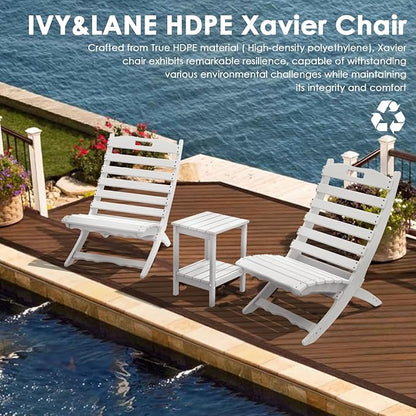IVY&LANE Portable Xavier-Chairs Set of 2 | Folding-Adirondack-Chair | Wave | HDPE Plastic | White | All-Weather Resistant | for Outdoor Fire-Pit Patio Lawn Beach Poolside
