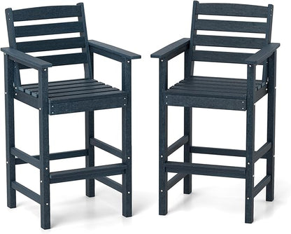Tangkula Patio Adirondack Chairs Set of 2, HDPE Bar Height Chair with Wide Armrests & Footrest, Outdoor High-Top Slatted Bar Chairs with Backrest for Backyard, Lawn, Poolside (Navy)