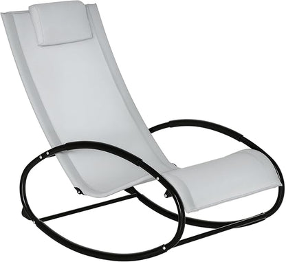 Outsunny Pool Lounger, Outdoor Rocking Lounge Chair for Sunbathing, Pool, Beach, Porch with Pillow and Cool Mesh, Sun Tanning Rocker, Grey