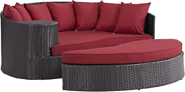 Modway Convene Wicker Rattan Outdoor Patio Poolside Sectional Sofa Daybed with Cushions in Espresso Red - Photo 1