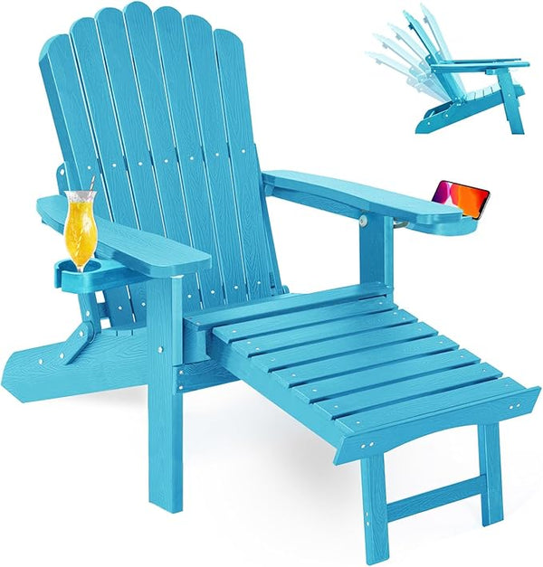 ZHUSI Folding Adjustable Adirondack Chair with Retractable Ottoman, Adirondack Chair with 2 Cup Holders - Photo 1