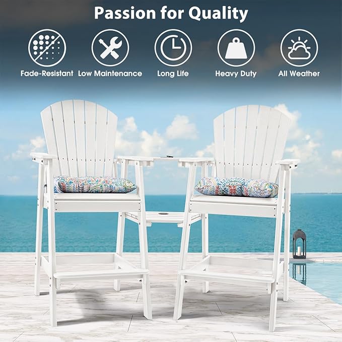 Sundale Outdoor Tall Adirondack Chairs Set of 2 with Table, Patio HDPE Bar Set, 3 PCS Counter Height Dining Bistro Set - Photo 8