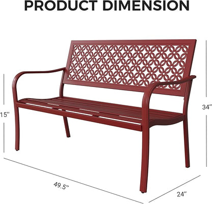 Grand patio Garden Bench, Outdoor Benches with Anti-Rust Metal Powder Coated Frame, Patio Bench for Front Porch Park Outside Furniture Decor, Cherry Red