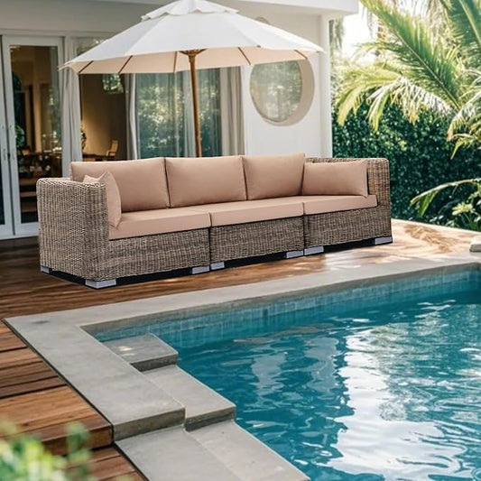 8Pcs Outdoor Sectional Cushions, Replacement Cushions Wicker Rattan Sofa Patio Conversation Set, Waterproof, UV/Zipper, Beige