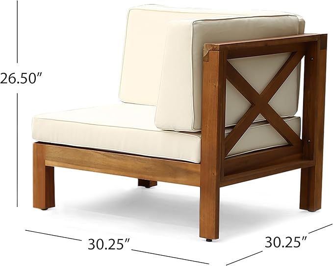 roomfitters Outdoor X-Back Loveseat with Acacia Wood Frame and Weather-Resistant Cushions, Beige - Photo 3