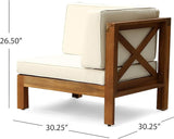 roomfitters Outdoor X-Back Loveseat with Acacia Wood Frame and Weather-Resistant Cushions, Beige - Photo 3