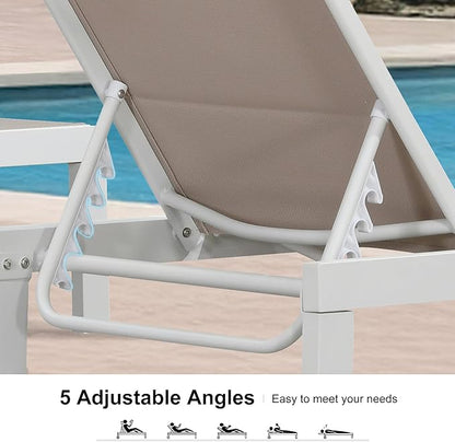 PURPLE LEAF Outdoor Chaise Lounge Set Elderly-Friendly Straight Legs Adjustable Sunbathing Recliner with Side Table for Back Support Patio Poolside Beach Lounge Chairs Khaki