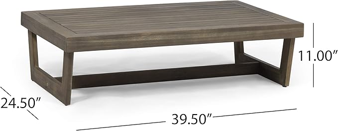 GDFStudio Outdoor Acacia Wood Coffee Table, Gray