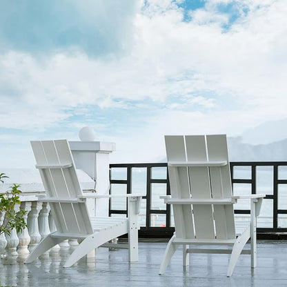 Psilvam Modern Adirondack Chairs Set of 4, Oversized Poly Lumber Fire Pit Chair, 350 Lbs Support Patio Chairs for Garden, Weather Resistant Adirondack Chair Looks Like Real Wood (4, White)