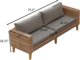WiberWi Outdoor Couch, All Weather Patio Sofa with Acacia Wood Legs, PE Wicker Outdoor Furniture Deep Seating - Photo 2