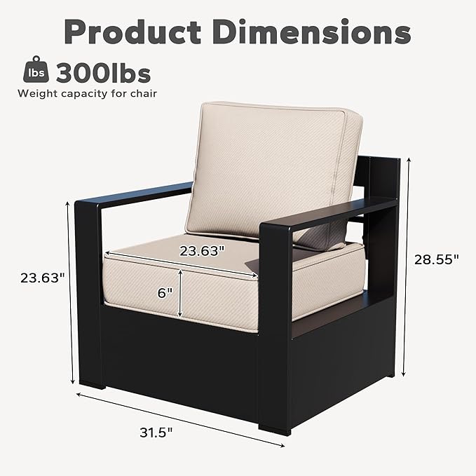 Outdoor Aluminum Furniture, Patio Chairs with 6" Thick Removable Cushions, All-Weather Metal Frame - Photo 3