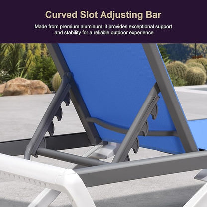 PURPLE LEAF Patio Chaise Lounge Chair Outside Aluminum Plastic Stackable Tanning Chairs for Pool Sunbathing Beach Deck Outdoor Lounger, Royal Blue