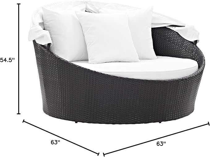Modway Convene Wicker Rattan Outdoor Patio Retractable Canopy Round Poolside Sofa Daybed in Espresso White