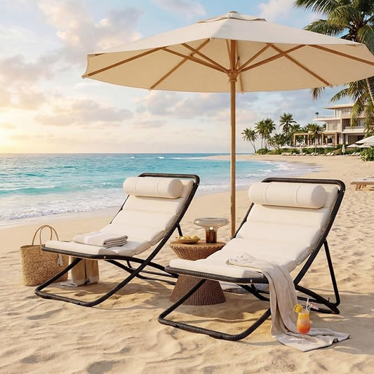 Outdoor Chaise Lounge Chair Set of 2, Patio Chaise Lounge Recliner, Poolside Chaise Lounge with Thick All-Weather Cushions for Patio, Deck and Backyard(D)