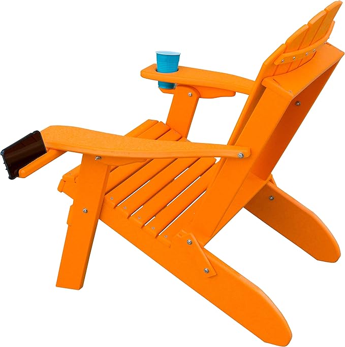 Furniture Barn USA Poly Folding Adirondack Chair with Smart Phone Holder, Tangerine