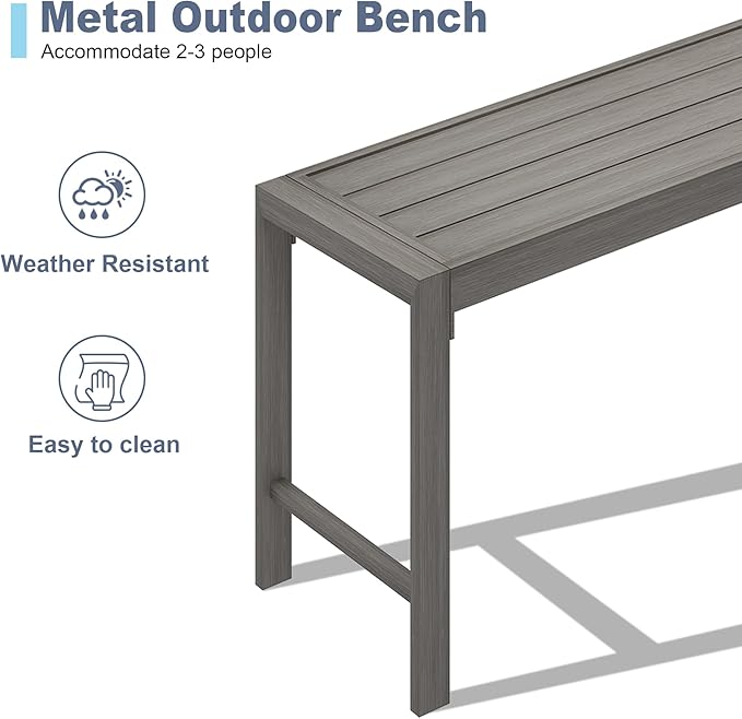 VICLLAX Outdoor Bench 51" Long Garden Bench Backless Porch Patio Bench Metal Park Bench, Grey