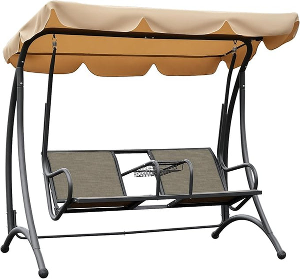 Outsunny 2-Seat Patio Swing Chair, Outdoor Porch Swing Glider with Adjustable Canopy, Cup Holders and Storage Tray - Photo 1
