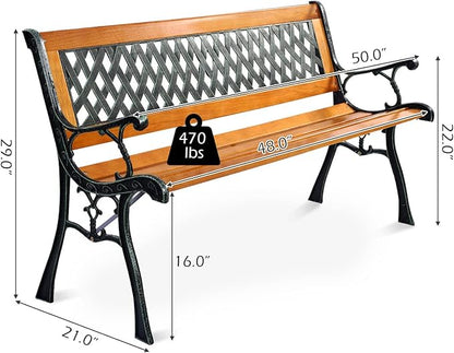 S AFSTAR Garden Bench, Pine Park Bench Porch Bench with Diamond Weaving Backrest, 470 LBS Bearing Capacity, Weatherproof Outdoor Wood Bench for Backyard Deck Lawn Poolside