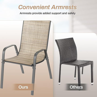 TLSUNNY Patio Chairs, Stackable Textilene Outdoor Dining Furniture for All Weather, with 17.7″ Wide Seat & Metal Frame, for Garden, Backyard, Deck, Restaurant, Poolside (4, Brown, 26.4″)