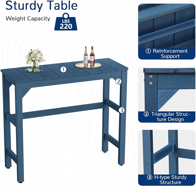 3 Piece Outdoor Bar Set, 42" Rectangular Pub Height High Top Bar Table & 2 Outdoor Bar Stools for Patio, Garden - Photo 6