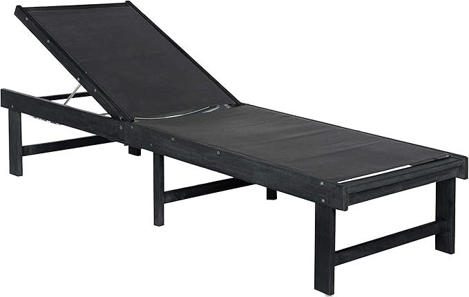 SAFAVIEH Outdoor Collection Manteca Dark Slate Grey Solid Wood/Dark Grey Texline Fabric Adjustable Chaise Lounge Chair - Photo 4