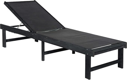 SAFAVIEH Outdoor Collection Manteca Dark Slate Grey Solid Wood/Dark Grey Texline Fabric Adjustable Chaise Lounge Chair (PAT6708K)