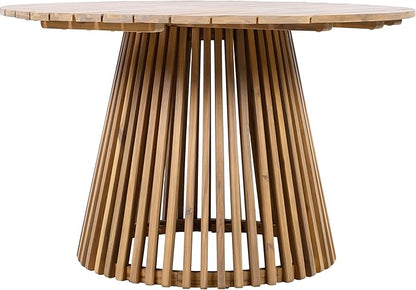 GDFStudio 47.25" Outdoor Round Dining Table,Weather-Resistant Acacia Wood Patio Center Table for Backyard, Lawn, Garden, Balcony, Courtyard, Easy Assembly Rustic Slatted Base Tables, 29.75 Light Teak