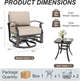 Gotland 3 Piece Patio Set, Metal Outdoor Swivel Chairs Set of 2 with 5.1’’ High-Resilience Seat Cushions Tempered Glass - Photo 2