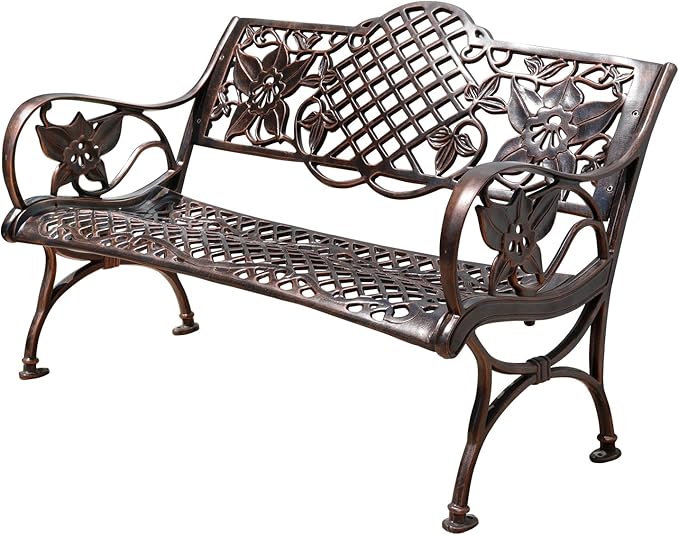 Outdoor Bench Chair Cast Aluminum Garden Bench Patio Bench All-Weather Park Bench for Backyard Porch Lawn (117cm Roman Park Bench)