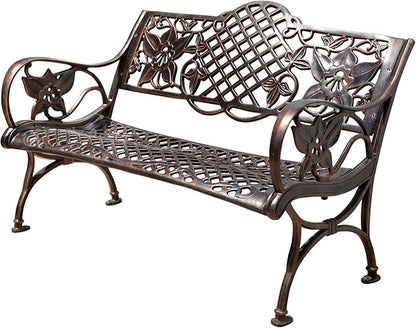 Outdoor Bench Chair Cast Aluminum Garden Bench Patio Bench All-Weather Park Bench for Backyard Porch Lawn (117cm Roman Park Bench)