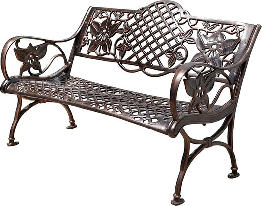 Outdoor Bench Chair Cast Aluminum Garden Bench Patio Bench All-Weather Park Bench for Backyard Porch Lawn (117cm Roman Park Bench)