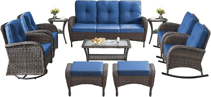 10-Piece Furniture Set-Patio Rocking Chairs Set of 4 Outdoor Rattan Sofa Sets with Coffee Table Outdoor Patio Furniture - Photo 2