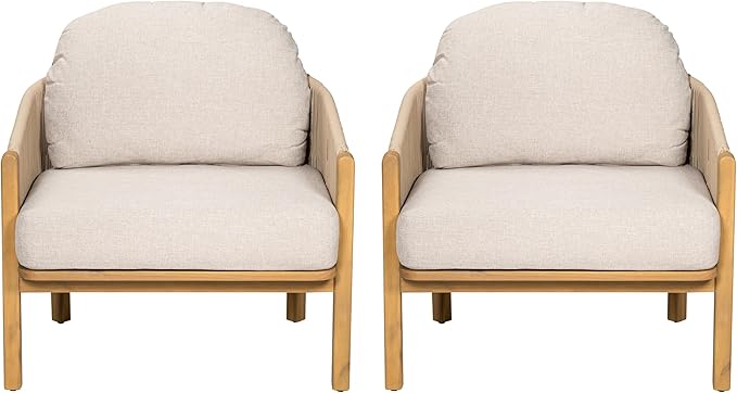 Christopher Knight Home Grotta Acacia Wood Patio Accent Chair Set of 2, Wooden Lounge Chair Outdoor - Photo 4