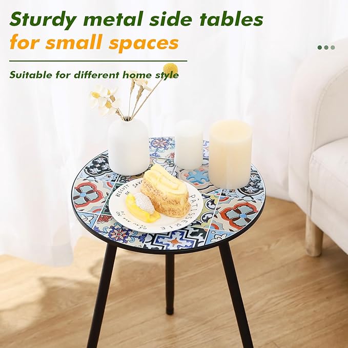 1 Pack Metal Outdoor Side Table Small Outside Round End Table for Patio Modern Accent Garden Corner Table for Small - Photo 4