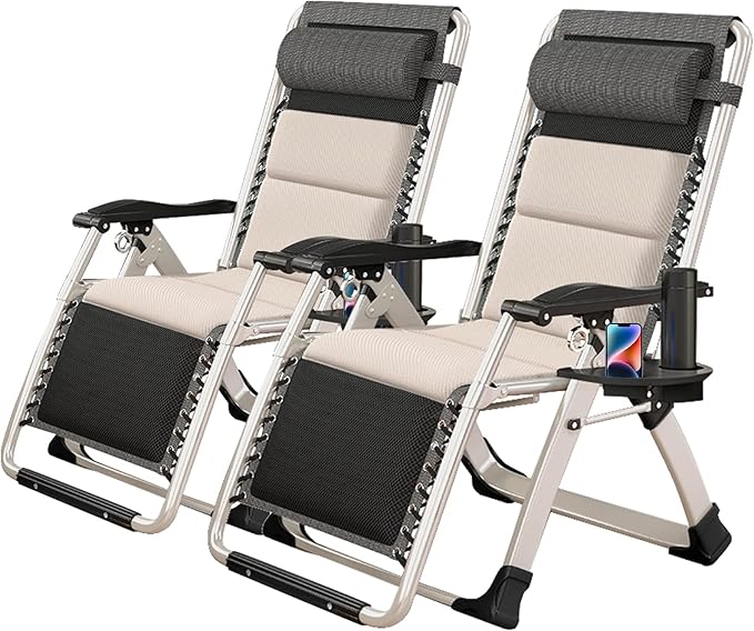 NAIZEA Padded Zero Gravity Chair, Folding Outdoor Lounge Chairs, Adjustable Reclining Camping Chairs with Cup Holder - Photo 1