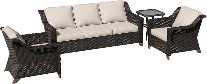 4 Pieces Patio Conversation Furniture Set - 1 Sofa, 2 Armchairs, 1 Side Table - Photo 6