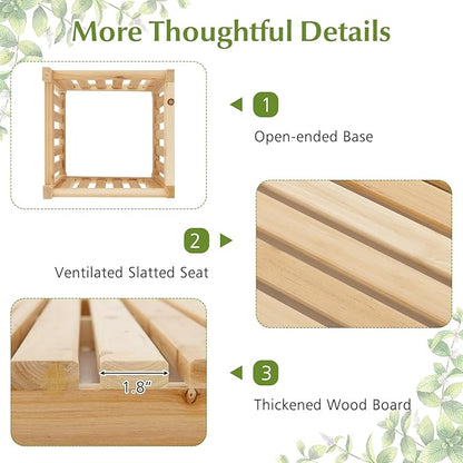 HAPPYGRILL Patio Wooden Bench with Planter, 2 Person Patio Bench with/ 2 Side Flower Box, Slot Design for Easy Assembly, Natural Fir Wood Frame, Outdoor Garden Bench Seat for Patio, Garden, Backyard
