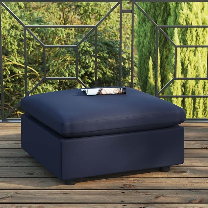 Modway Commix Outdoor Patio Overstuffed Sectional Sofa Ottoman in Navy - Photo 2