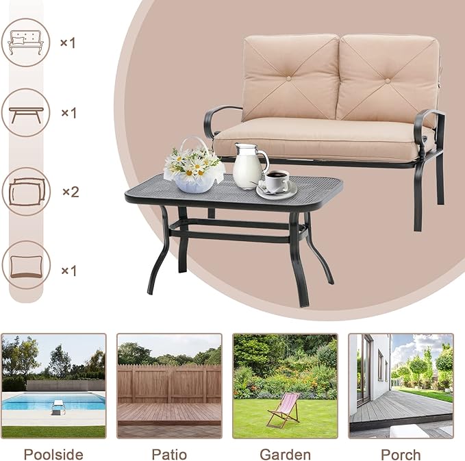 Incbruce Patio Loveseat with Coffee Table - Outdoor Bench with Cushion - Photo 6