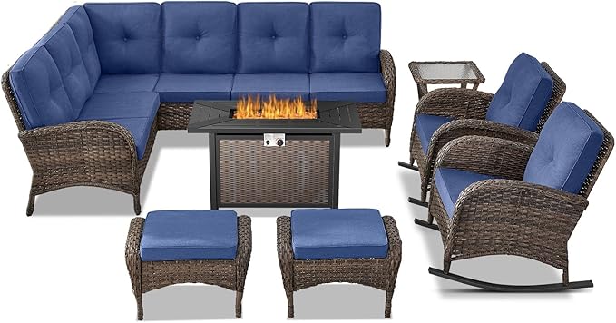 Belord 8 Pieces Patio Conversation Set with 43” Propane Fire Pit Table - Photo 1