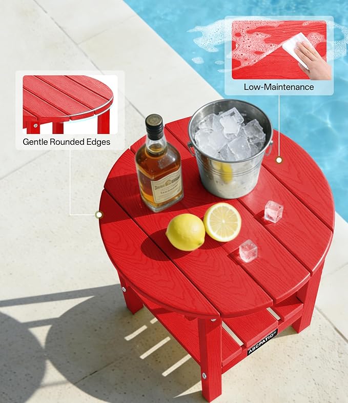Outdoor Side Table Round - Patio Side Tables - HDPE Small Outdoor End Table for Backyard Pool Porch Balcony - Double - Photo 6