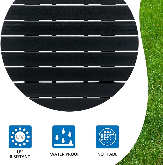 Outdoor Round Coffee Table, Adirondack Patio Coffee Table, Outdoor Large Side Table for Balcony Lawn (Black)
