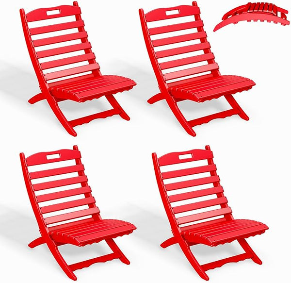 GREENVINES Folding-Xavier-Chairs Set of 4 | Wave | Portable Adirondack-Chair | HDPE Plastic | All Weather Fire-Pit Chair - Photo 1