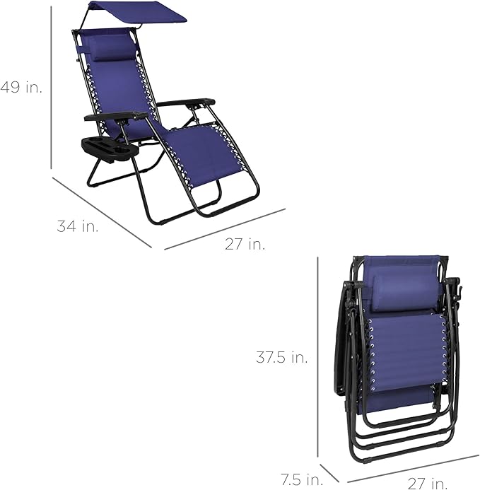 Best Choice Products Folding Zero Gravity Outdoor Recliner Patio Lounge Chair w/Adjustable Canopy Shade, Headrest - Photo 3