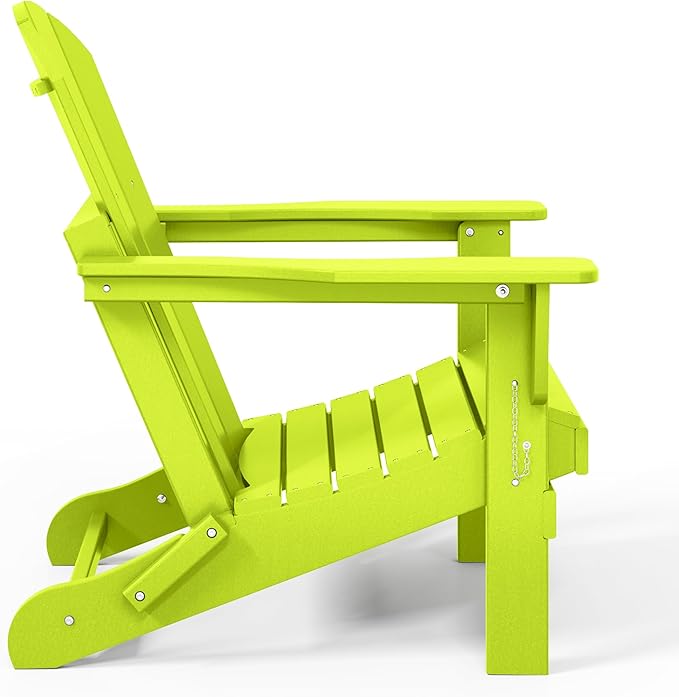 WestinTrends Malibu 2-Pieces Adirondack Chair Set with Side Table, All Weather Outdoor Seating Plastic Patio Lawn Chair Folding for Outside Porch Deck Backyard, Lime
