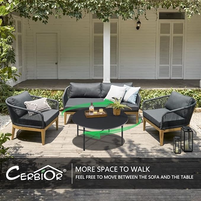 Patio Round Steel Patio Coffee Table, Weather Resistant Anti-Rust and Waterproof Indoor and Outdoor Large Side Table, for Garden Living Room Bedroom Balcony（Hight Black）