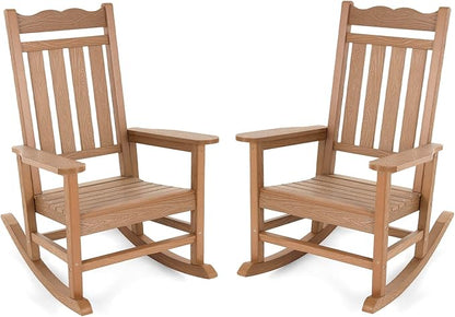 Stoog Patio Rocking Chairs Set of 2, All-Weather Outdoor & Indoor Porch Rocker with 400 lbs Weight Capacity, Front Porch Rocker Chairs Looks Like Real Wood, Teak