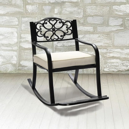 Outdoor Rocking Chair with Footrest, Rocking Bench Thick Cushion, Single Sofa Reading Accent Chairs Leisure Rocker Armchair for Front Porch, Garden, Backyard, Mecedora para Adultos (Black)