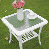 MEETWARM Wicker Outdoor Side Table, All-Weather Patio Rattan Side Table with Tempered Glass Top and Storage Shelf - Photo 7