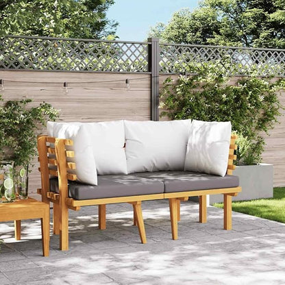 2-Seater Garden Sofa with Dark Grey and White Cushions, Solid Acacia Wood Frame, Rustic Outdoor Furniture for Patio, Weather-Resistant Seating Set